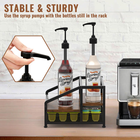 Alyoen coffee bar organizer with drawer shown in open view for smooth access