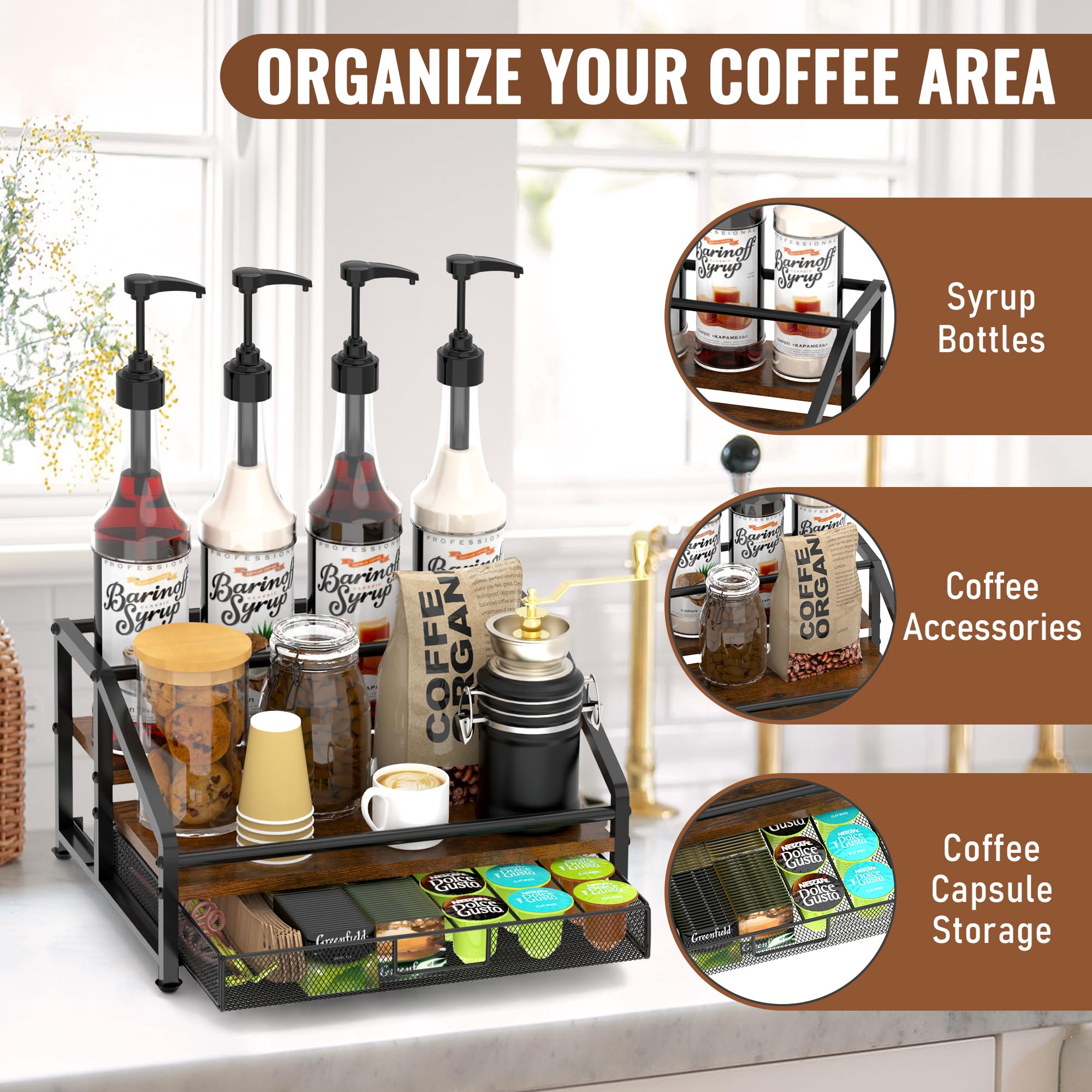 Alyoen coffee station rack demonstrates vertical storage and neat access