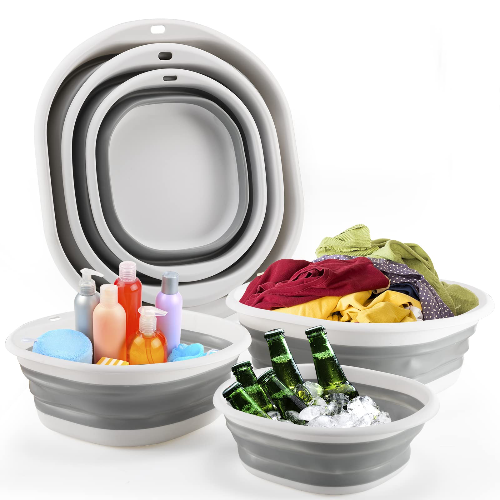 ALYSTER collapsible tub large grey ready for dishwashing and laundry tasks