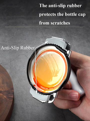 Amadething jar opener features stainless steel teeth and a comfortable wood handle
