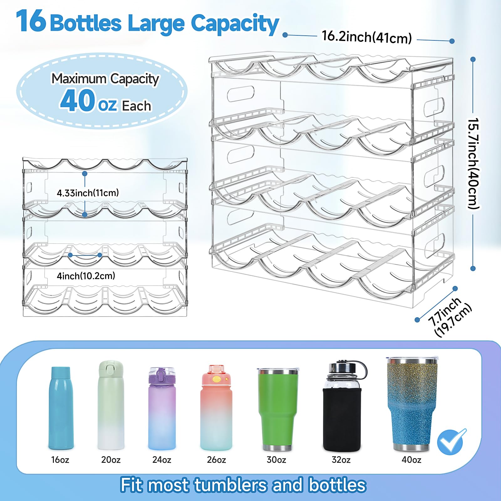 Amaoot clear PET water bottle organizer for visibility and sturdy storage.