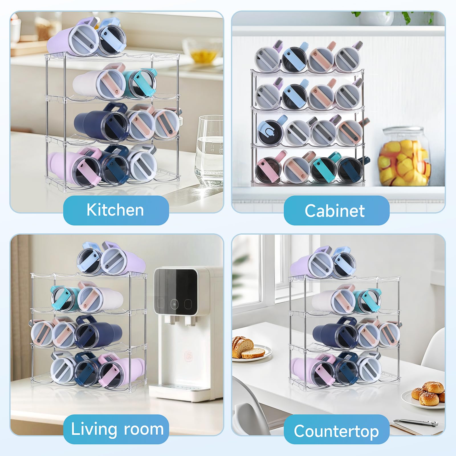 Amaoot four-pack bottle organizer shown in a storage cabinet.