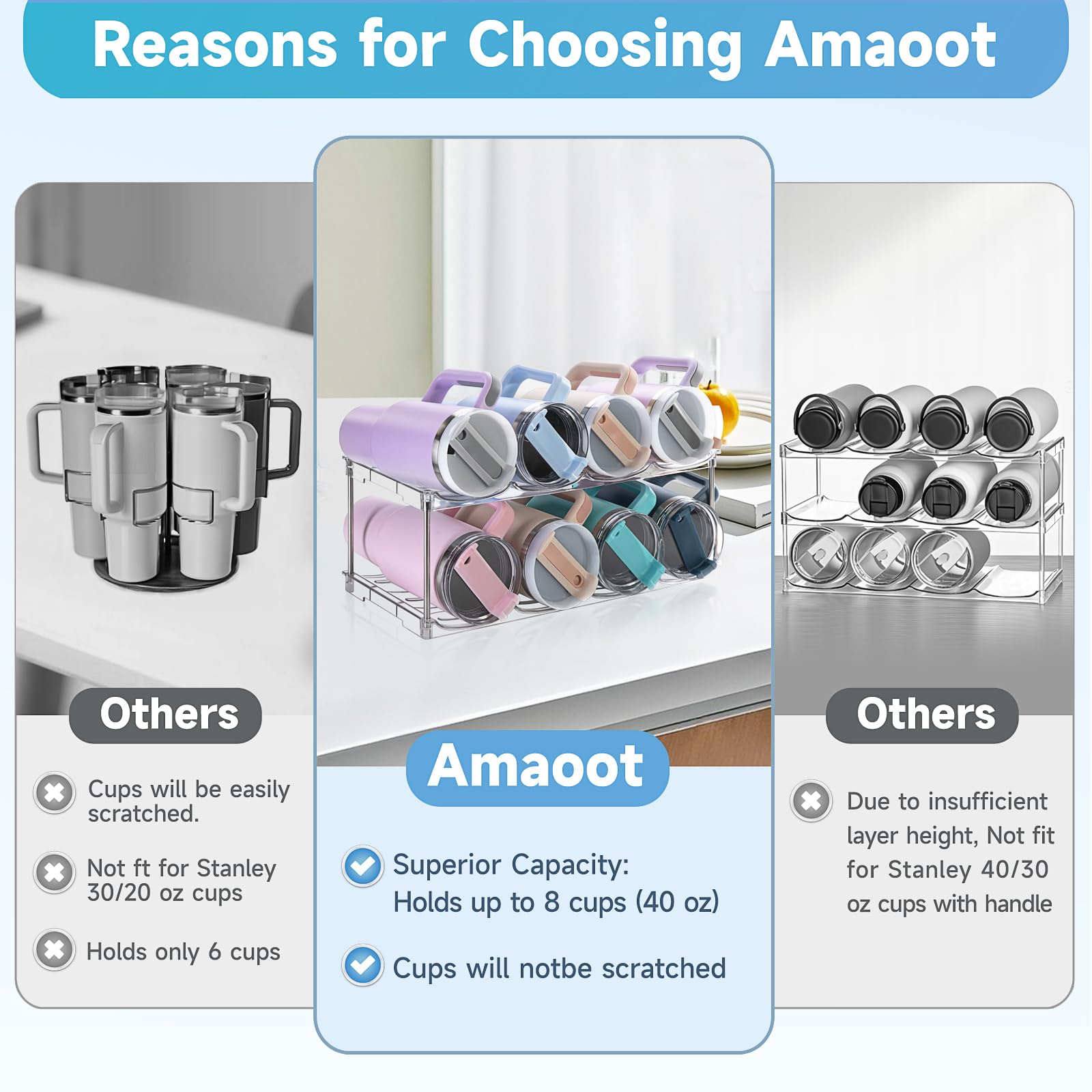 Amaoot stackable cup rack demonstrates space-saving cabinet organization