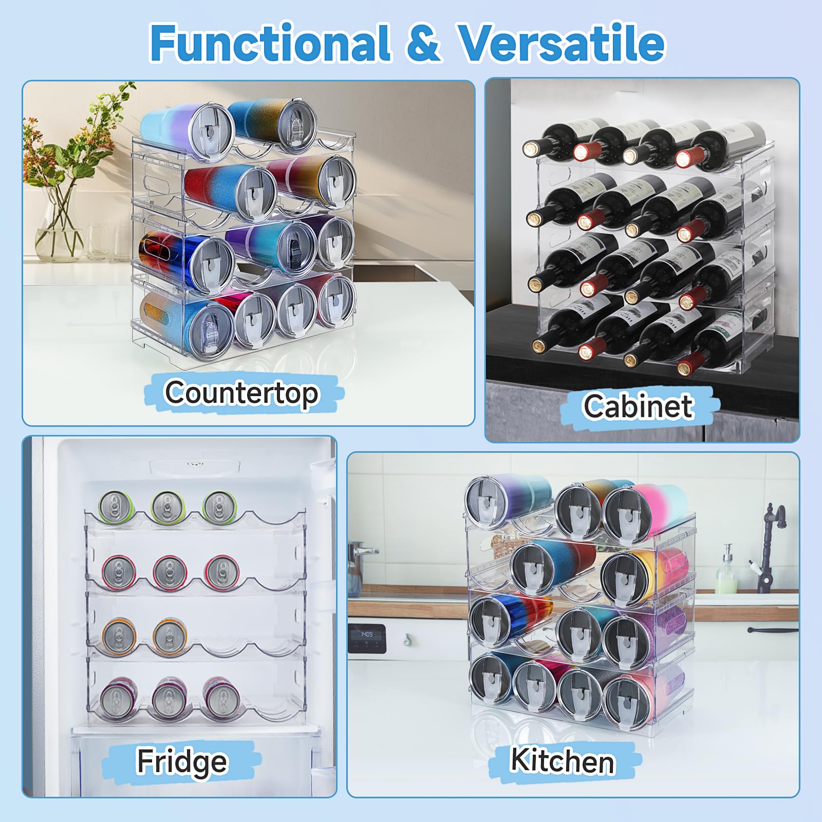 Amaoot versatile storage fits glass, plastic, and sport bottles in kitchen.