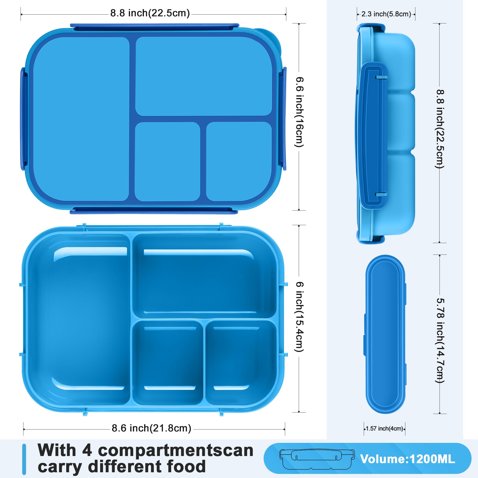 Amathley bento box blue built-in utensils for convenient school lunches.