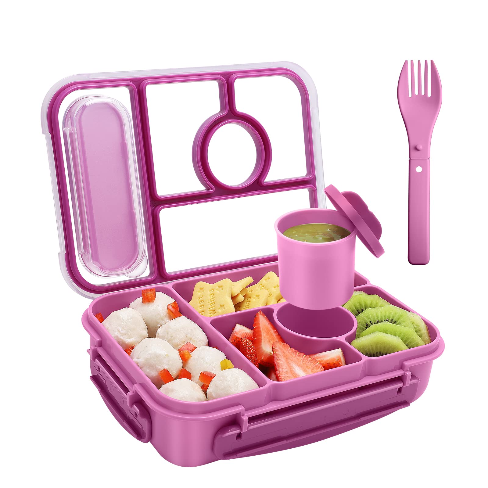 Amathley bento box purple close-up shows five compartments for balanced meals.