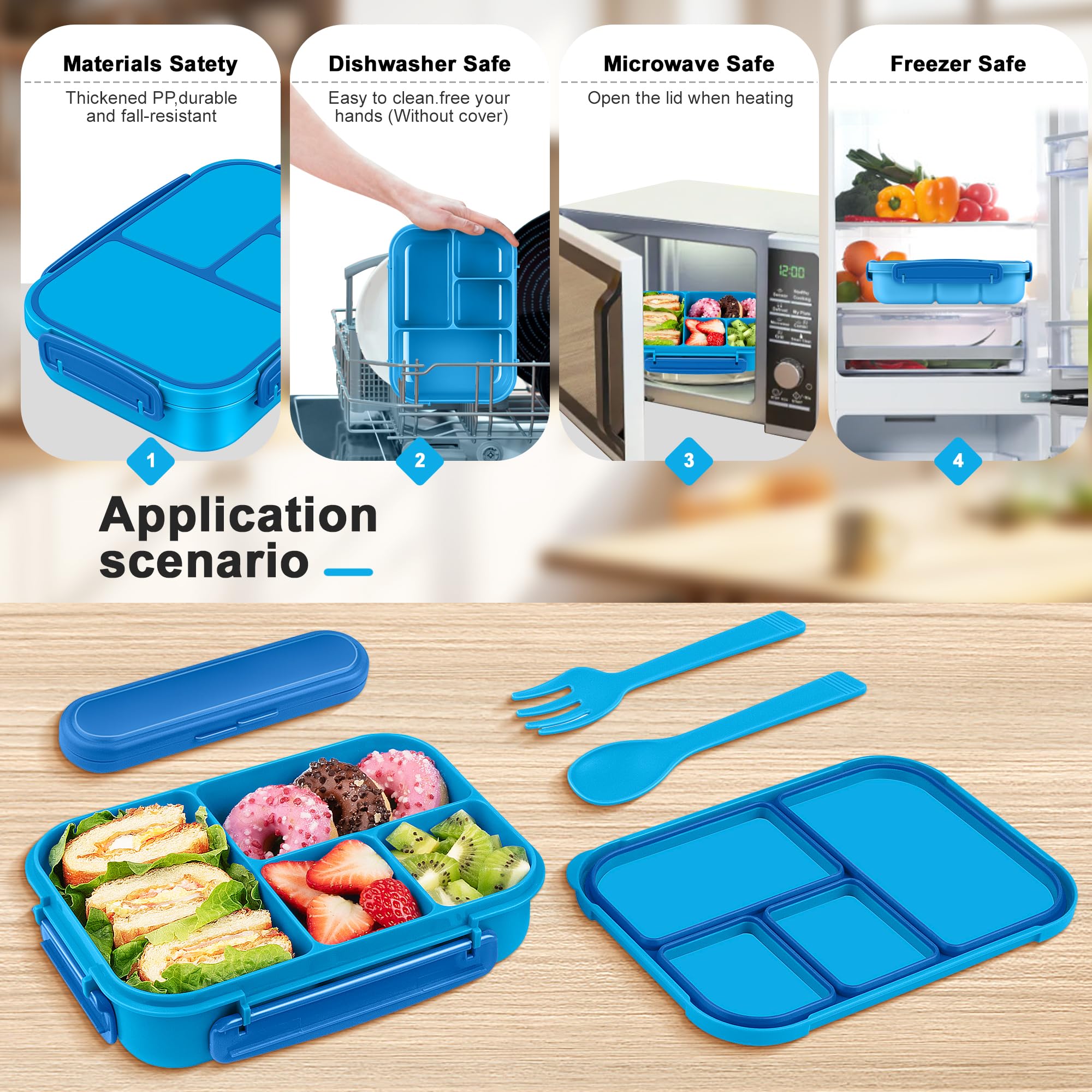 Amathley lunch box blue compact lightweight 1200 ml capacity.