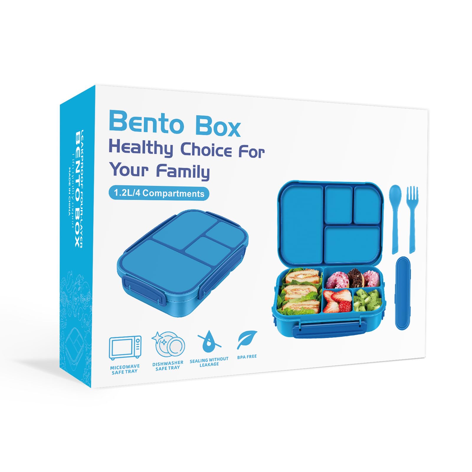 Amathley lunch box blue durable, easy to clean interior.