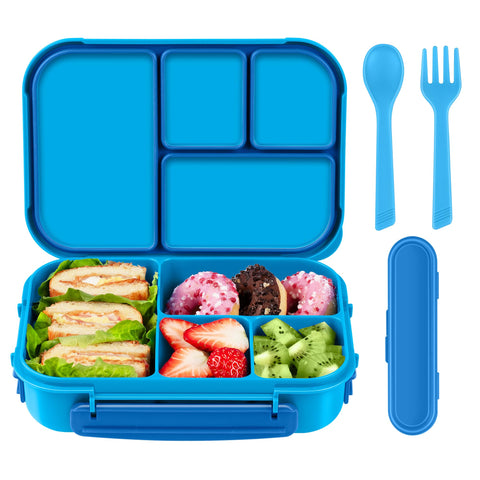 Amathley lunch box blue four-compartment layout for organized meals on the go.