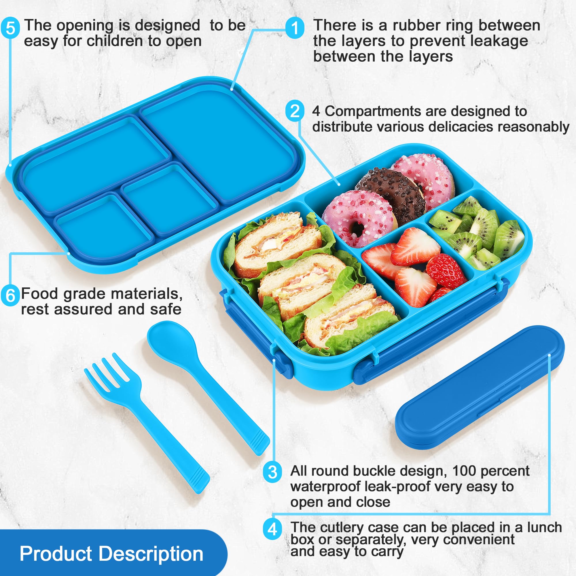 Amathley lunch box blue leakproof layers keep sauces contained.