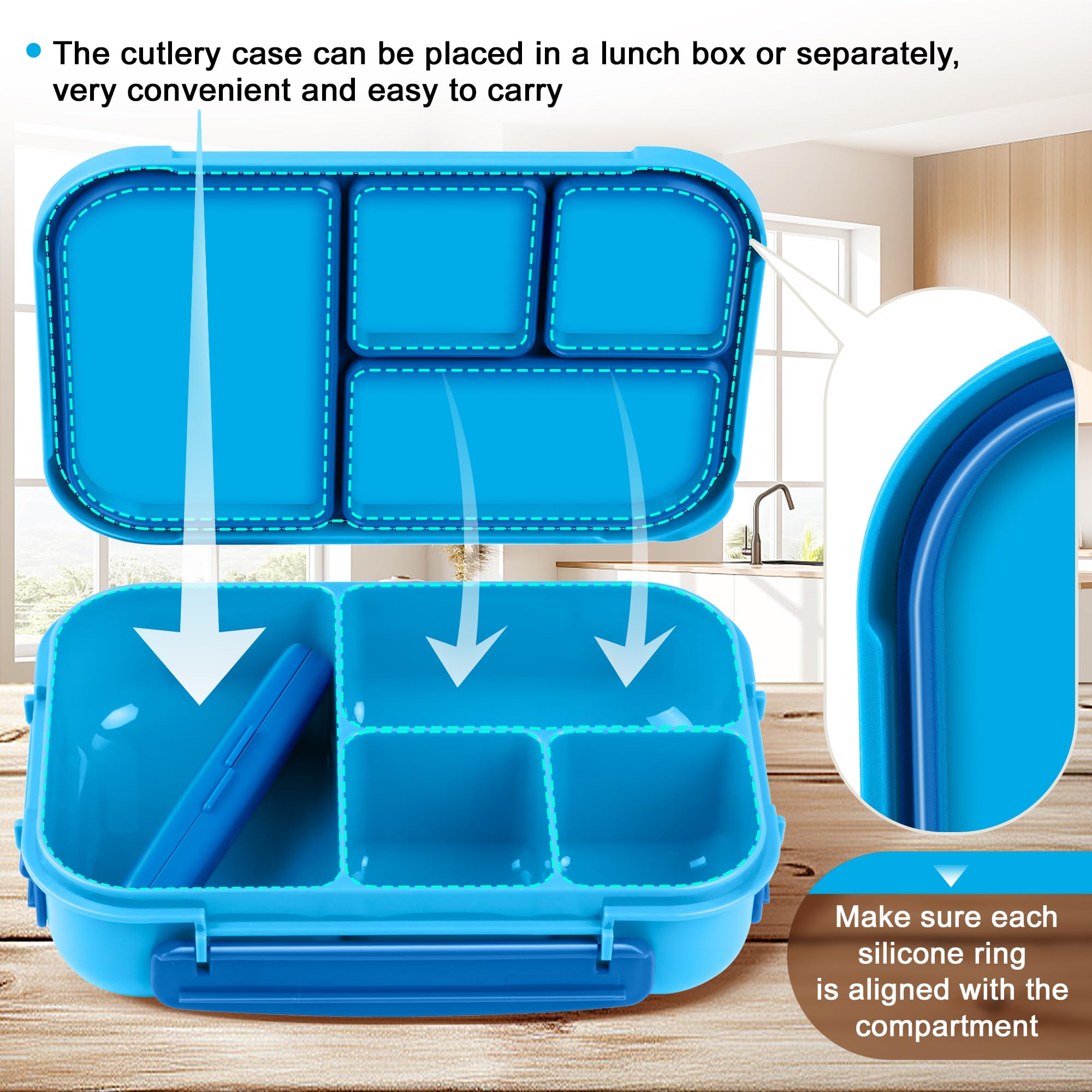 Amathley lunch box blue microwave-safe base for warm meals.