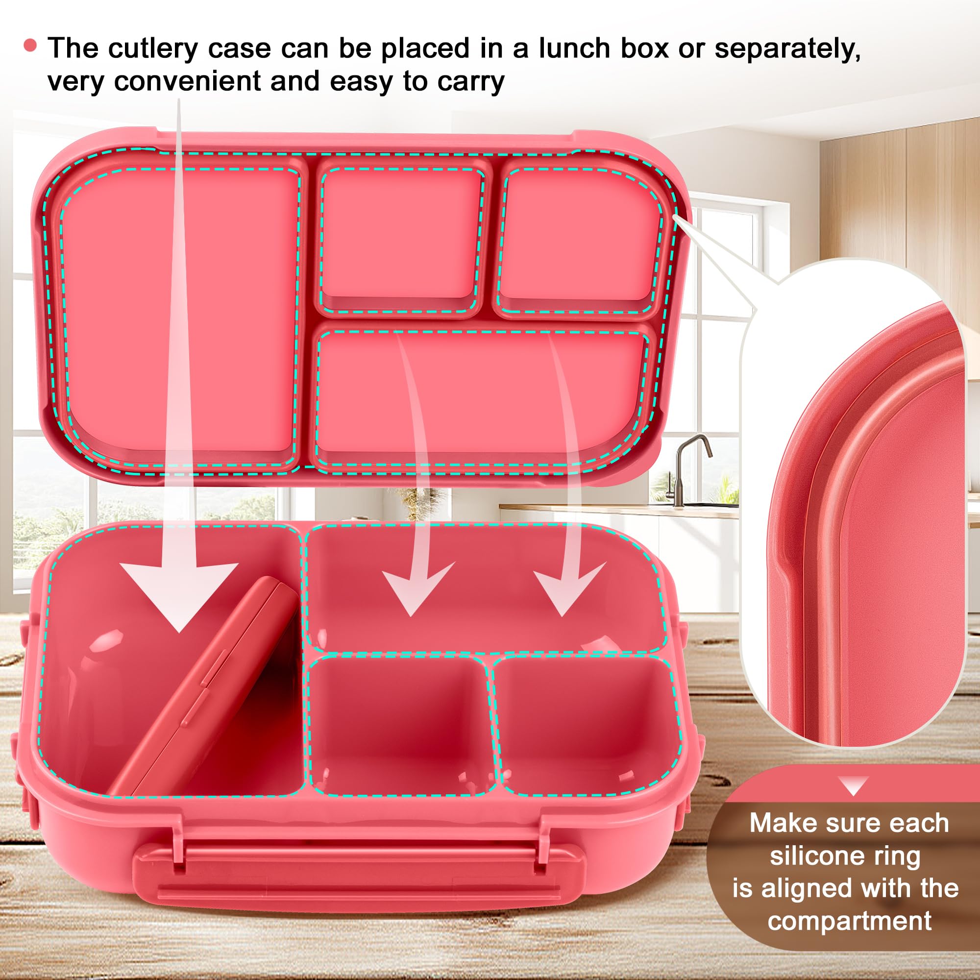 Amathley lunch box built in utensil fork and spoon for convenient dining