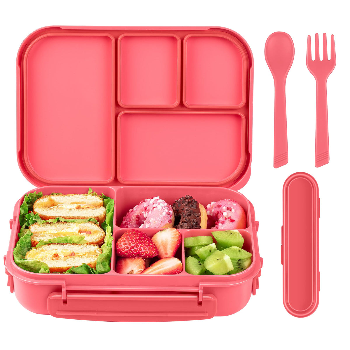 Amathley lunch box kids pink berry front view with four compartments for balanced meals