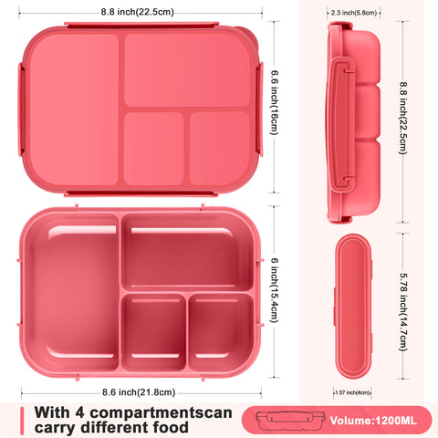 Amathley lunch box kids pink berry side view showing lid and built in utensils