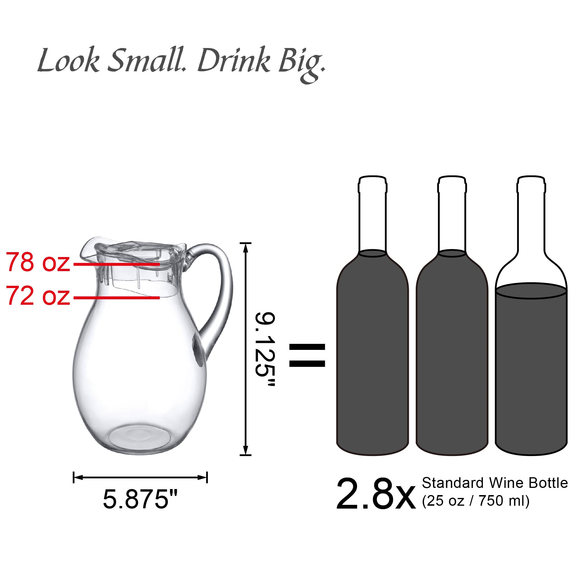 Amazing Abby Bubbly 2-Pack Pitcher shows 72 oz capacity for large servings.