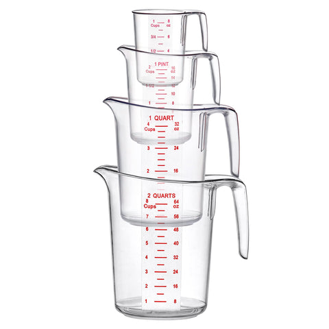 Amazing Abby Melissa four-cup set: stackable, dishwasher-safe jugs ideal for liquids like oil and vinegar