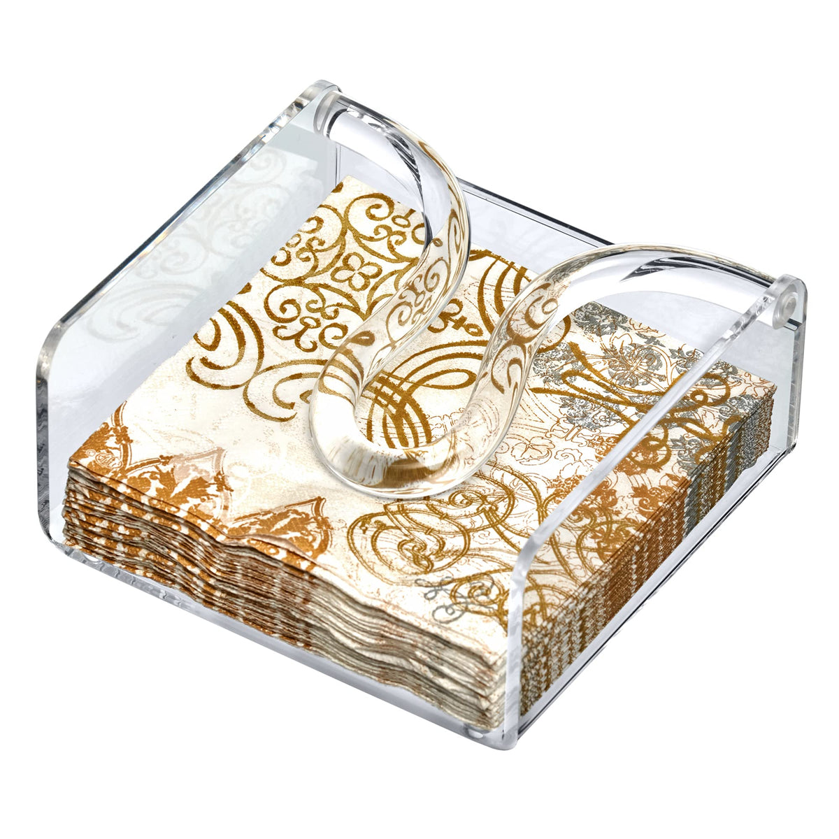 Amazing Abby napkin holder in clear front view for kitchen counter use