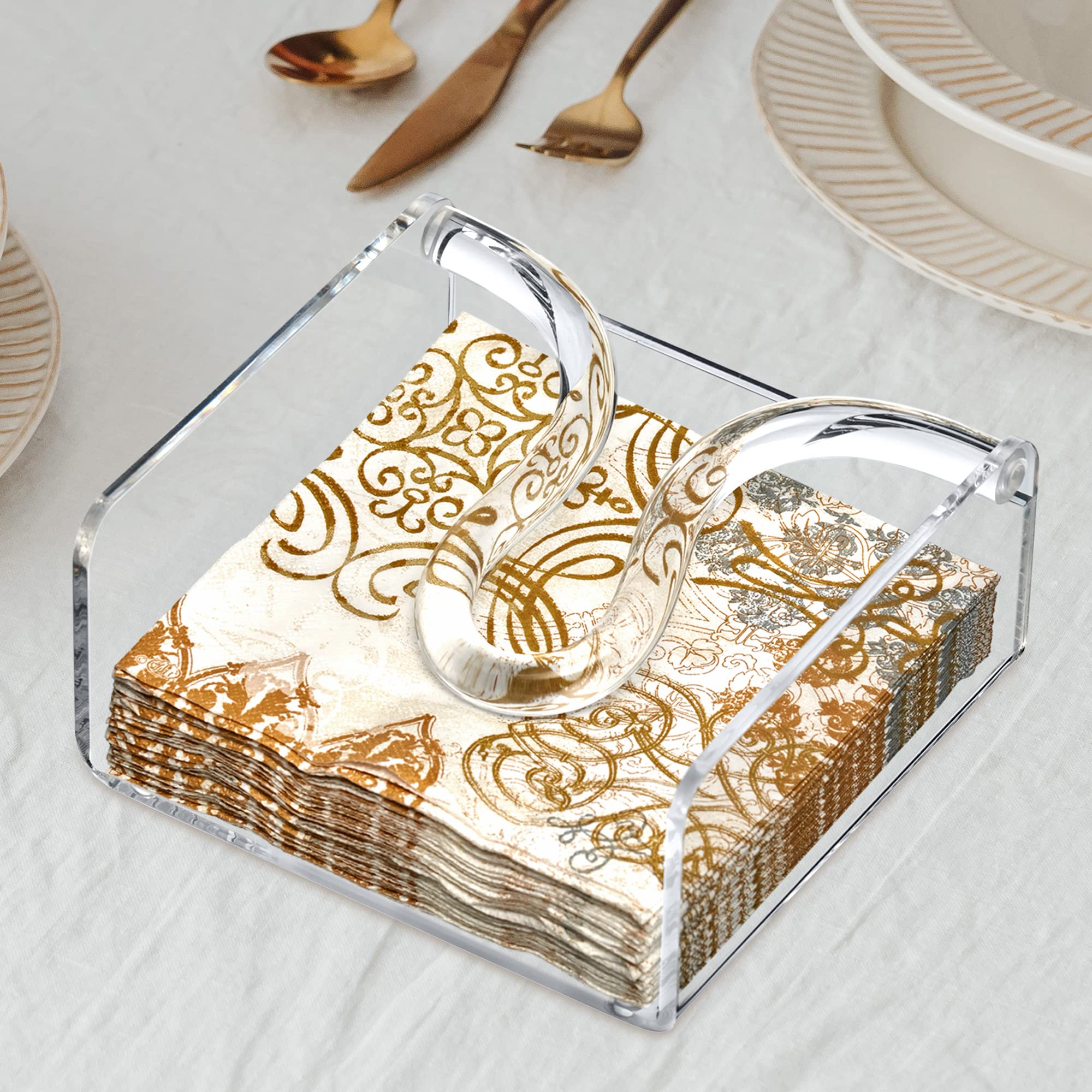 Amazing Abby napkin holder with weighted arm side view for stable use