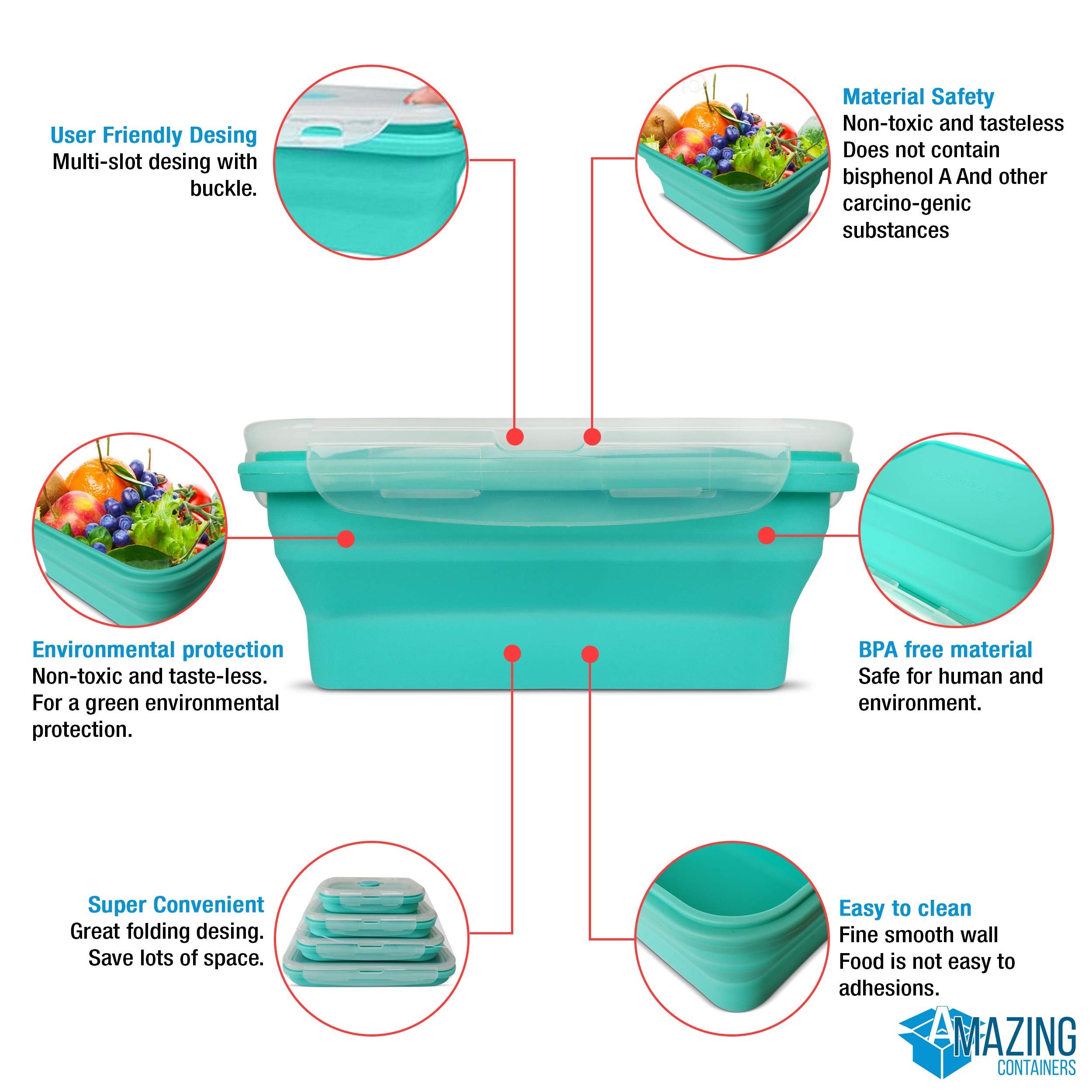 AMAZING CONTAINERS collapsed size demonstrates space-saving compact storage.