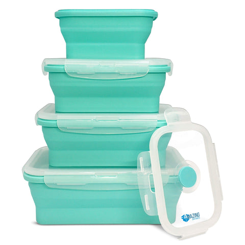 AMAZING CONTAINERS stackable collapsible set shown for space-saving kitchen storage.