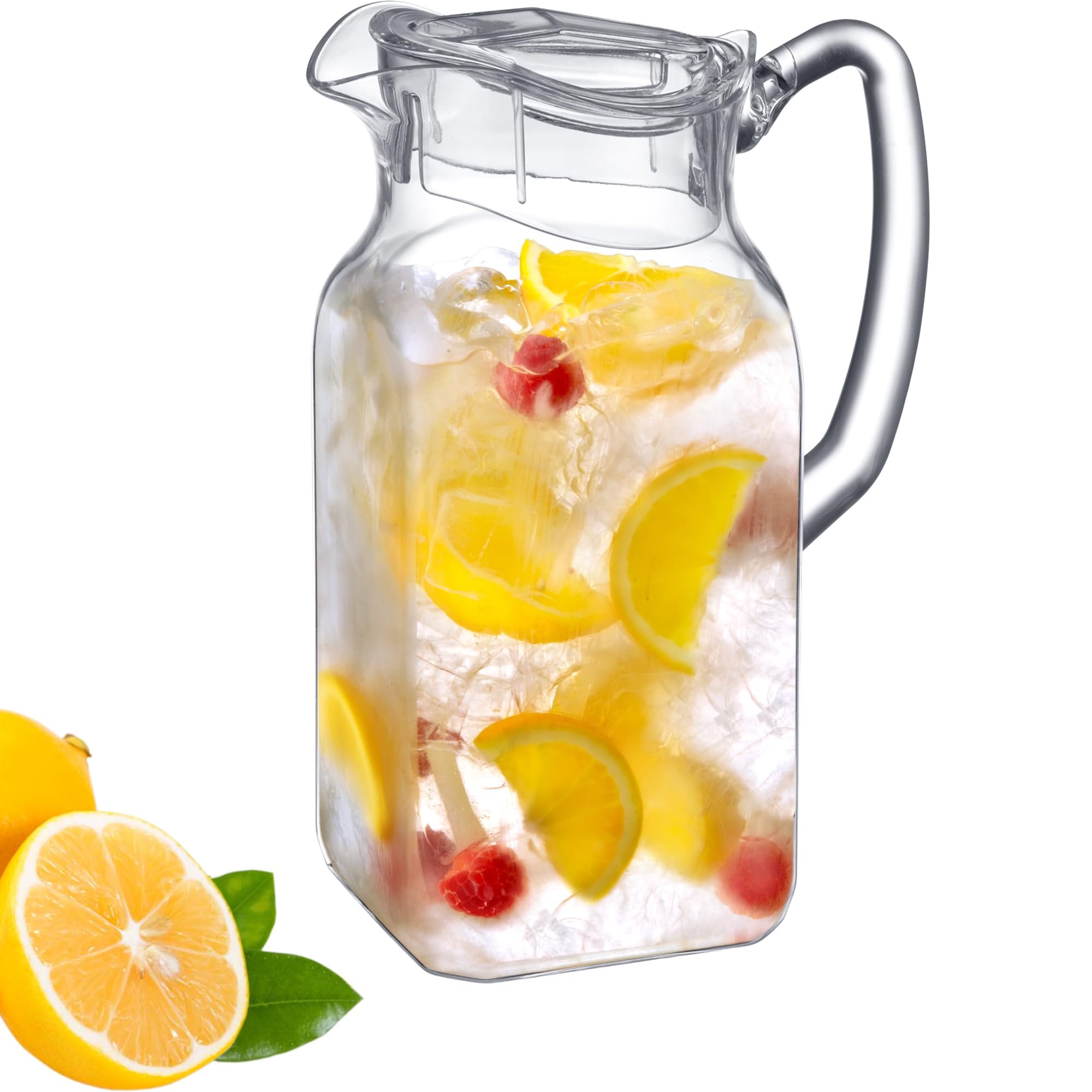 Amazing Abby Quadly plastic pitcher with lid on for easy pouring and fridge storage