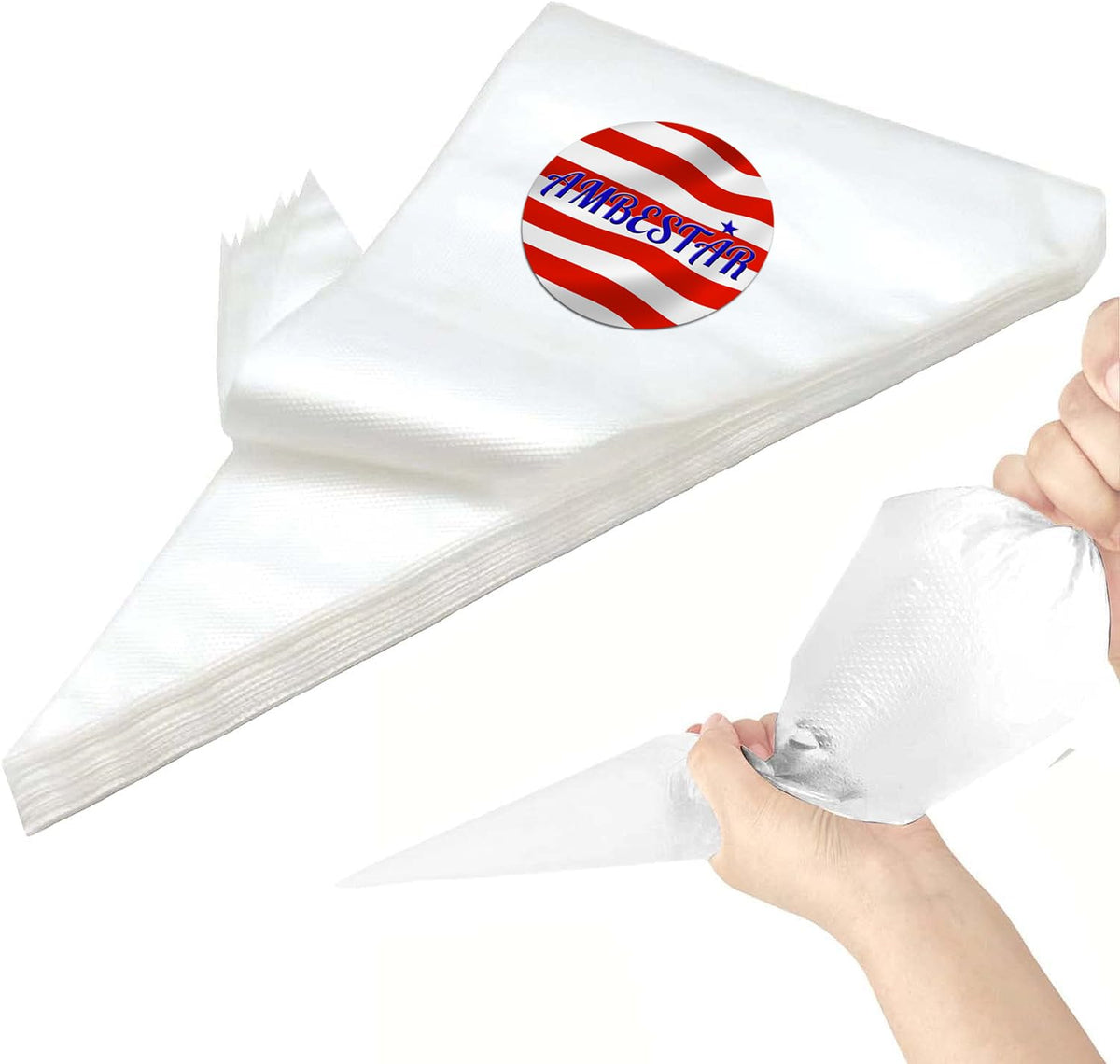 AMBESTAR 18-inch tipless bag opening enables easy filling for large-scale decorating.