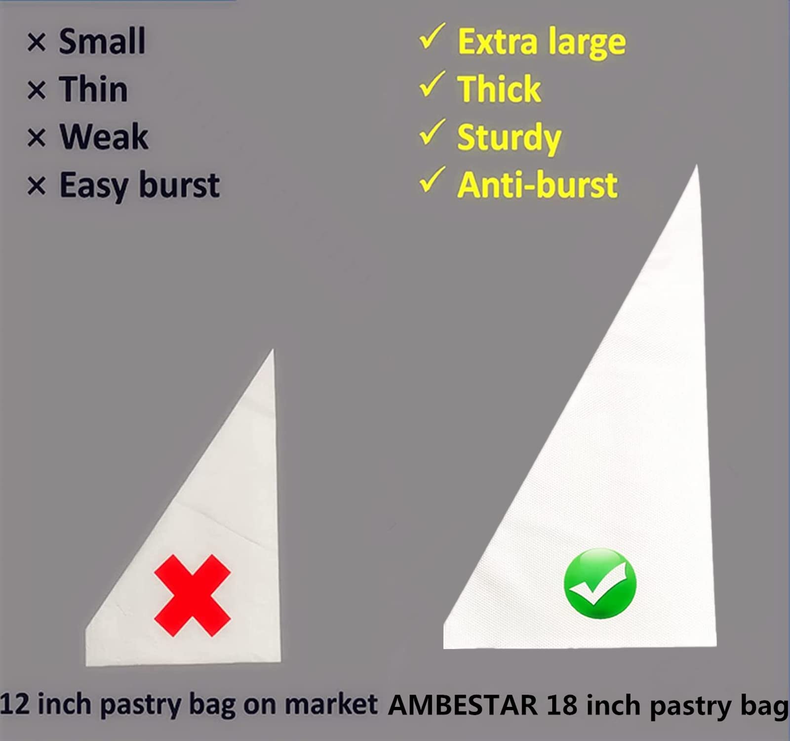 AMBESTAR disposable piping bags emphasize convenient, sterile cleanup after use.
