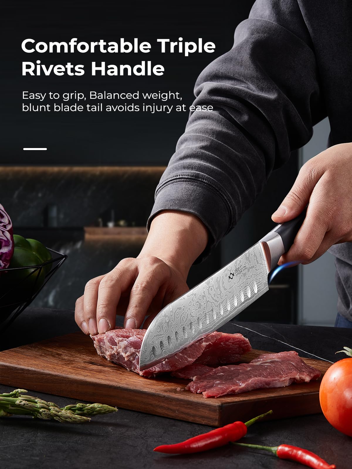 AMEGAT 7-inch santoku knife for versatile, precise prep.