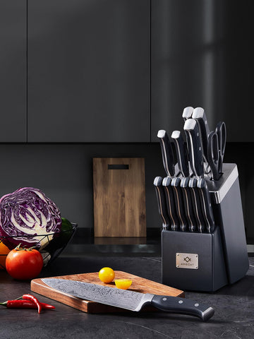 AMEGAT six-piece steak knives add family-ready serving quality.
