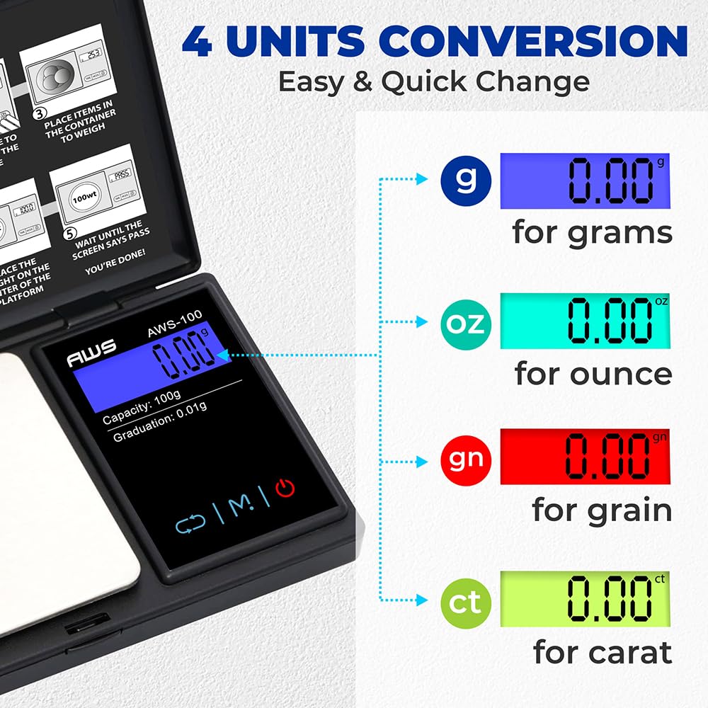 AMERICAN WEIGH SCALES AWS-100 black tare button: fast setup for net weight accuracy.