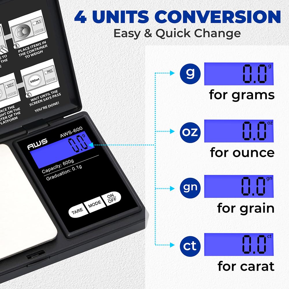 AMERICAN WEIGH SCALES AWS-600 durable pocket-scale for daily home or lab tasks