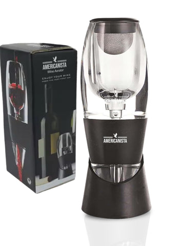 Americanista red wine aerator with bottle pour enhances aroma and balance.