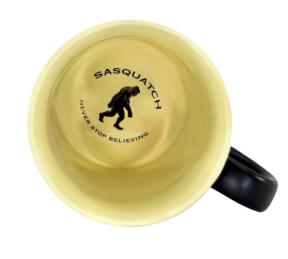Americaware forest-scene mug detail highlighting the Bigfoot emblem for daily use.