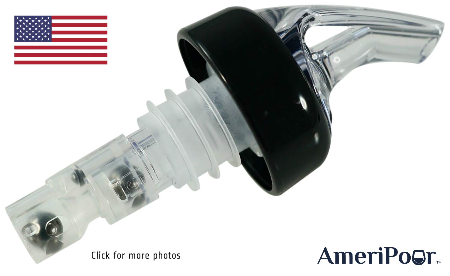 AmeriPour leak-proof bar spout reduces drips for clean, professional bottle pouring.