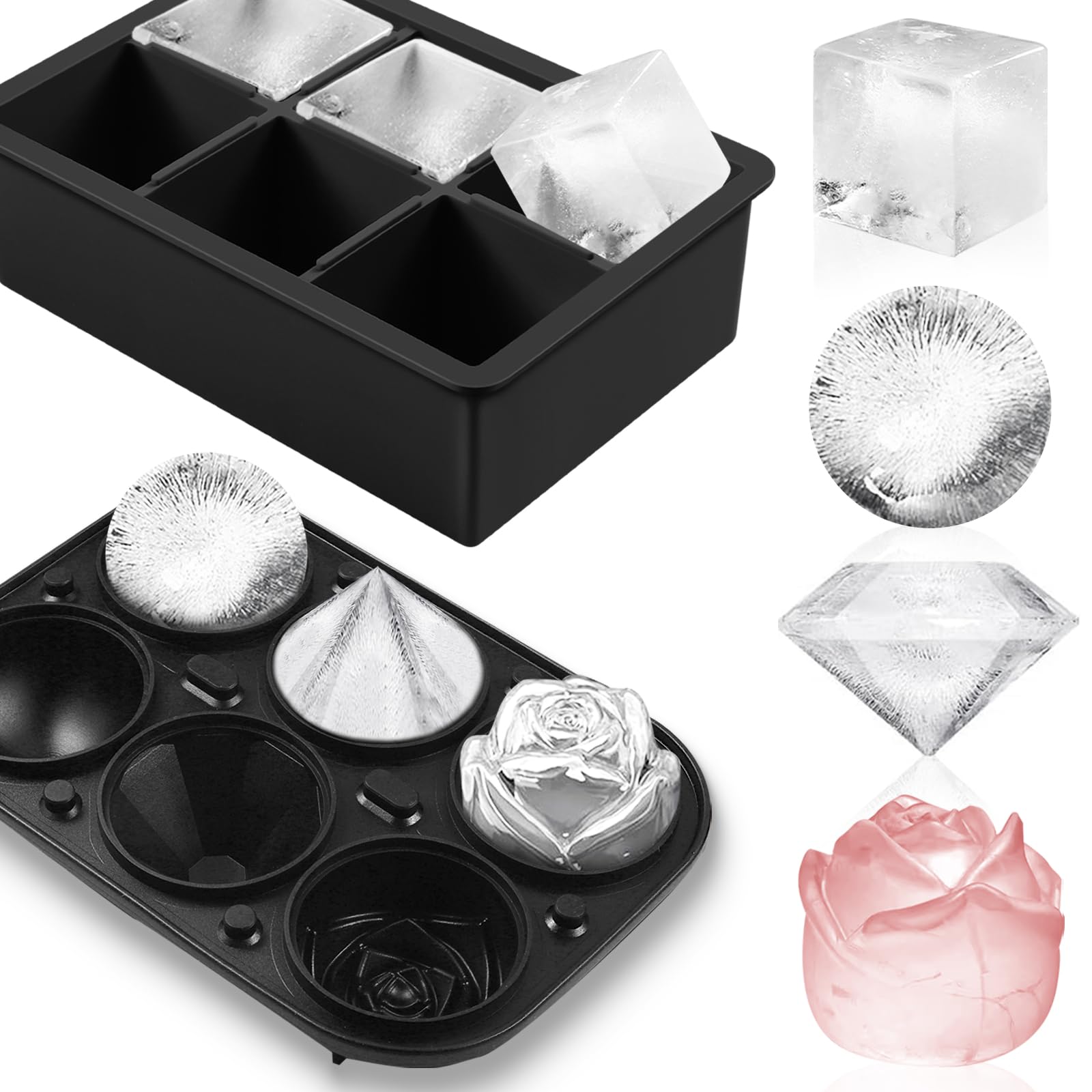 AMFOCUS 2-pack silicone ice trays with square and round molds for versatile drinks
