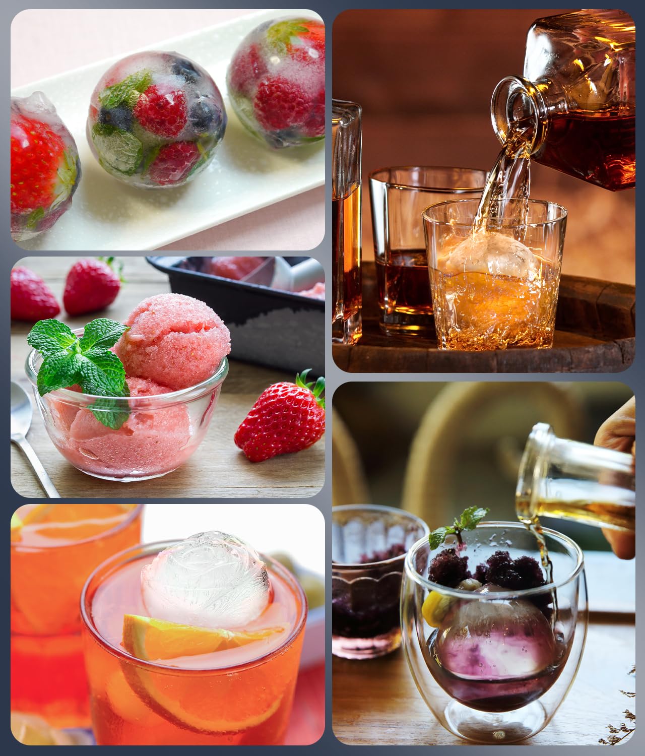 AMFOCUS versatile silicone ice trays for whiskey, cocktails, popsicles and more