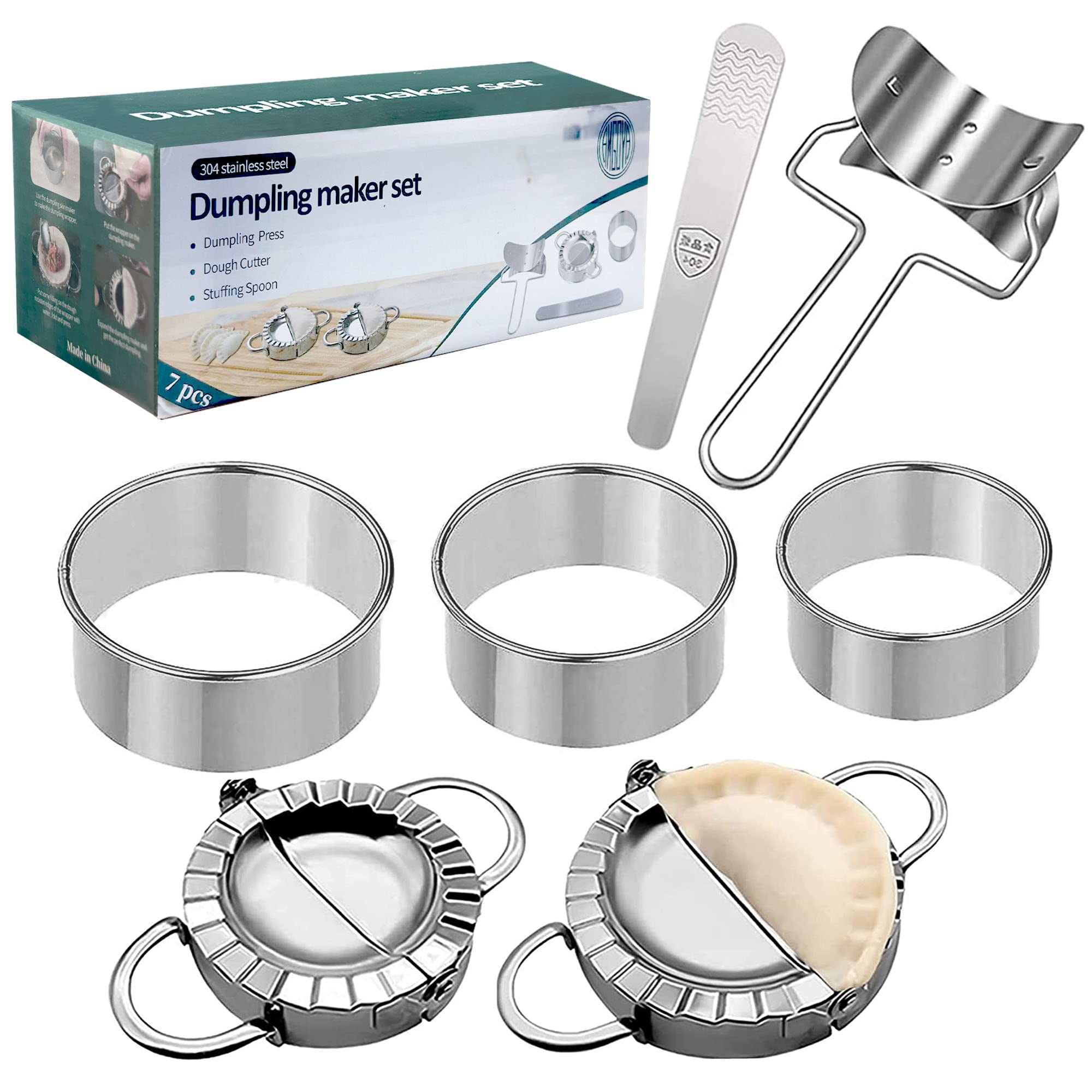 AMGOYA dumpling maker presses two shapes for uniform wrappers.