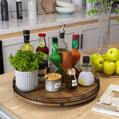AMH Farmhouse Oak 16-inch Lazy Susan with steel bearings enables smooth 360° rotation