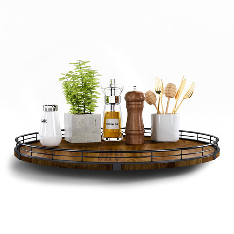 AMH Farmhouse Oak 18-inch Lazy Susan with smooth 360° rotation for easy access.