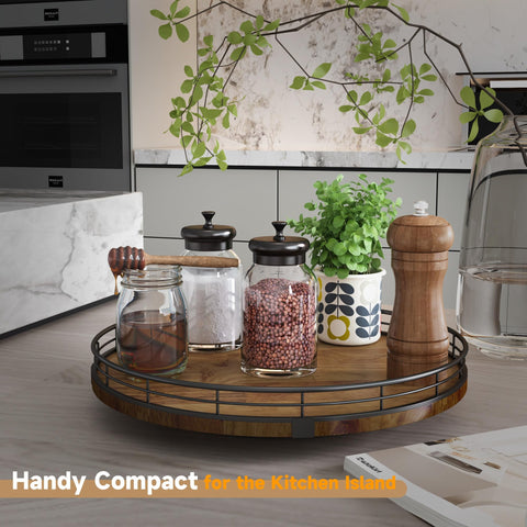 AMH Farmhouse Oak spinning base enables smooth 360° rotation for quick reach.