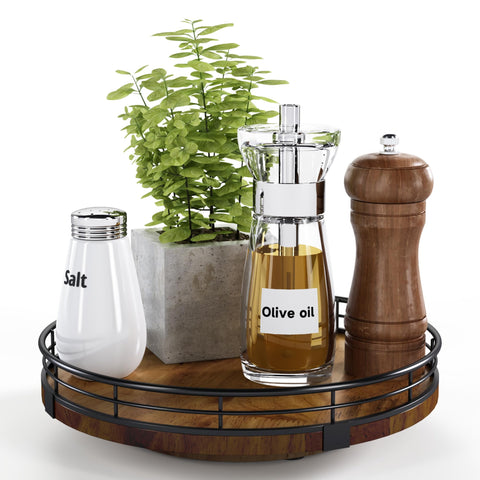 AMH Farmhouse Oak 9in Lazy Susan turntable with smooth 360° rotation for easy kitchen access