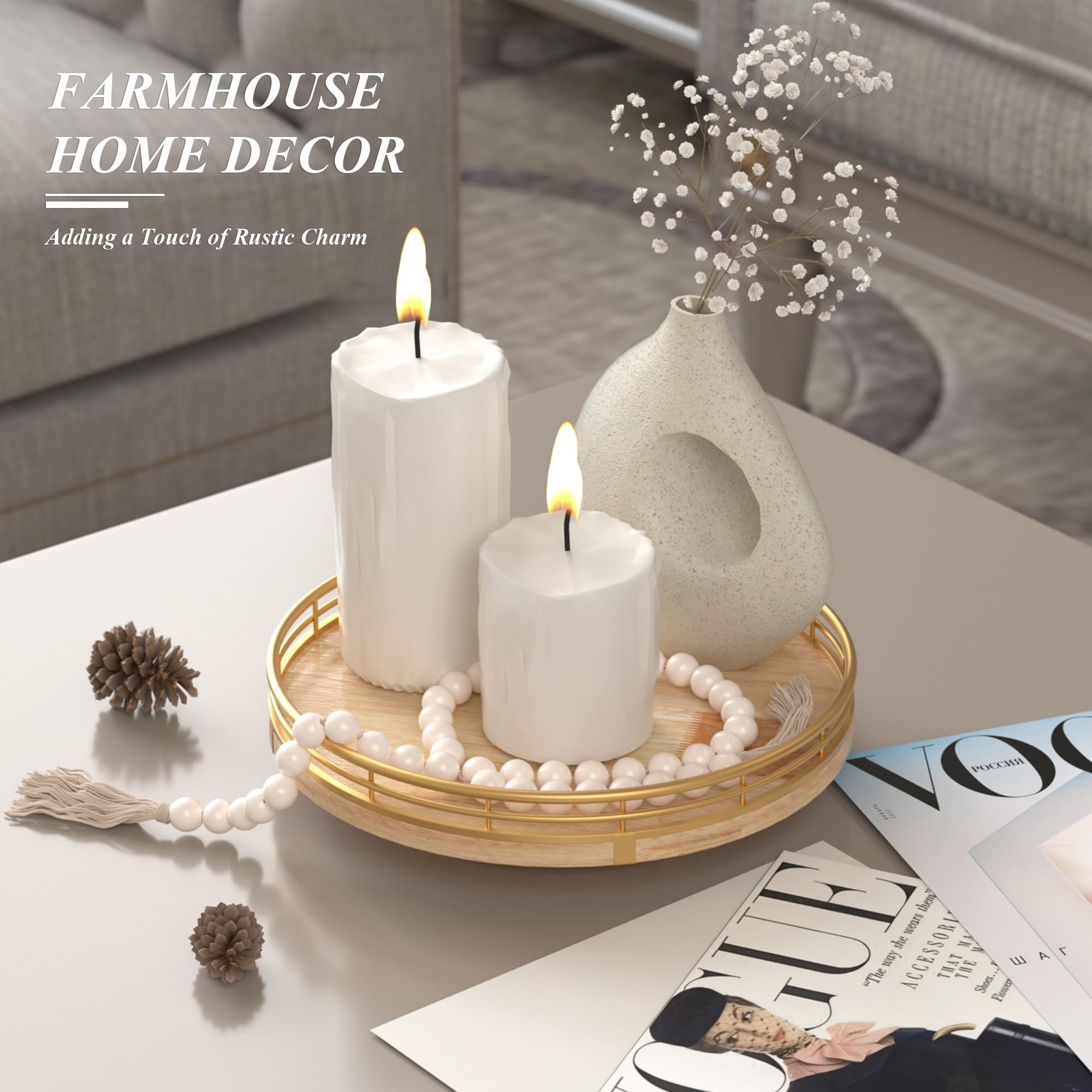 AMH Farmhouse Oak 9inch Lazy Susan rotating base enables smooth 360 degree access