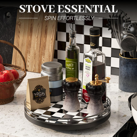 AMH iron-frame lazy Susan on table provides sturdy support
