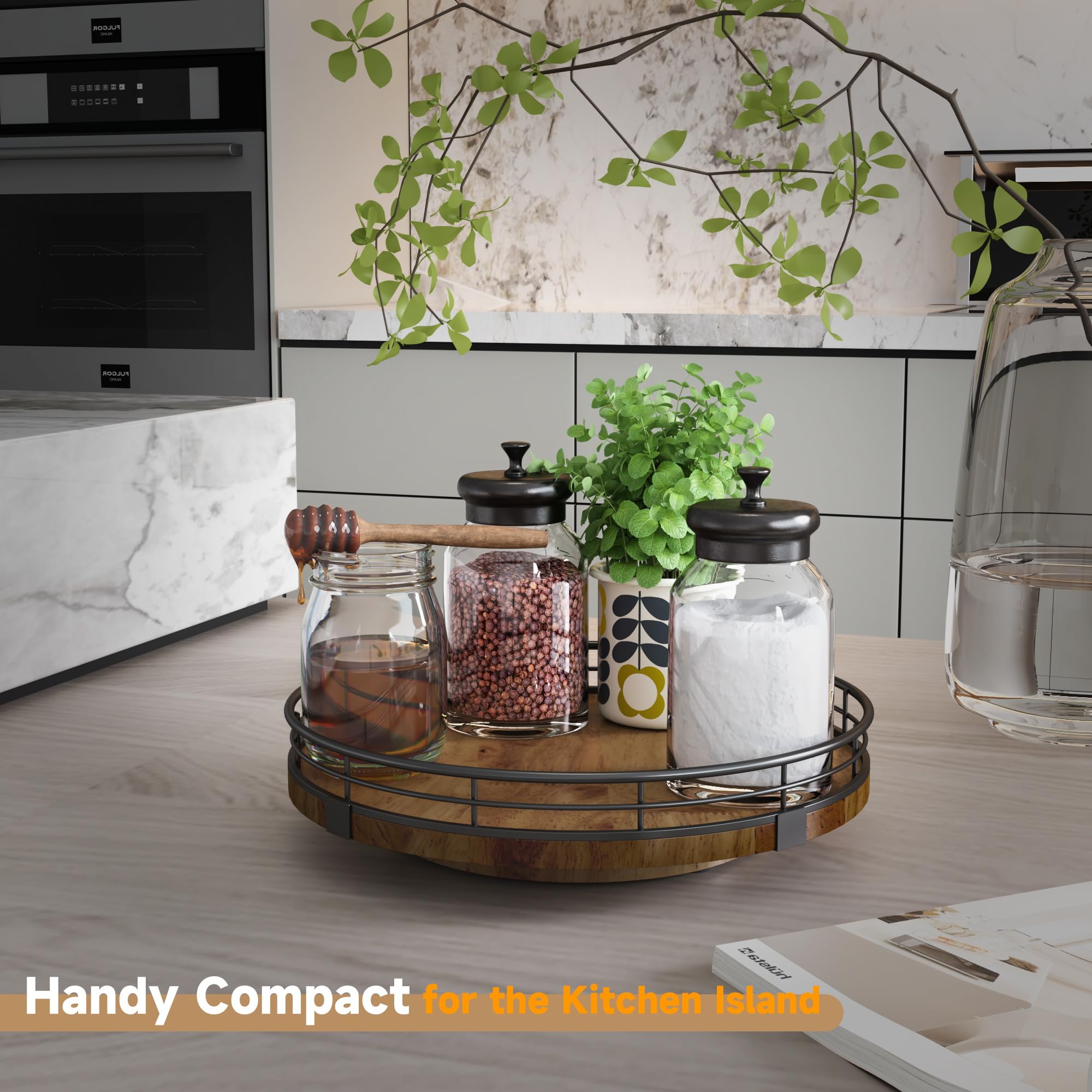 AMH wooden lazy susan with spinning base for pantry and cabinet organization