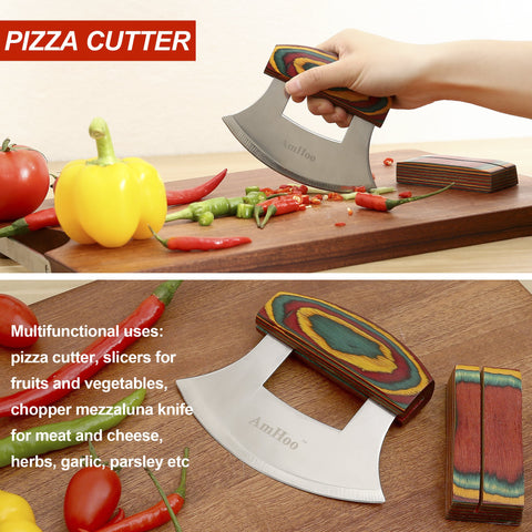 AmHoo sharp stainless blade slices pizza, fruit, and vegetables with ease.