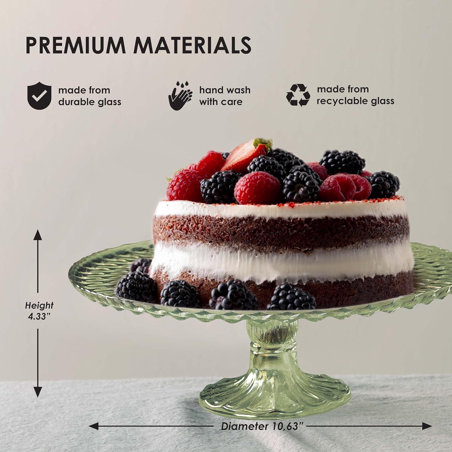 Amici Home Rochester cake stand green finish enhances display aesthetics