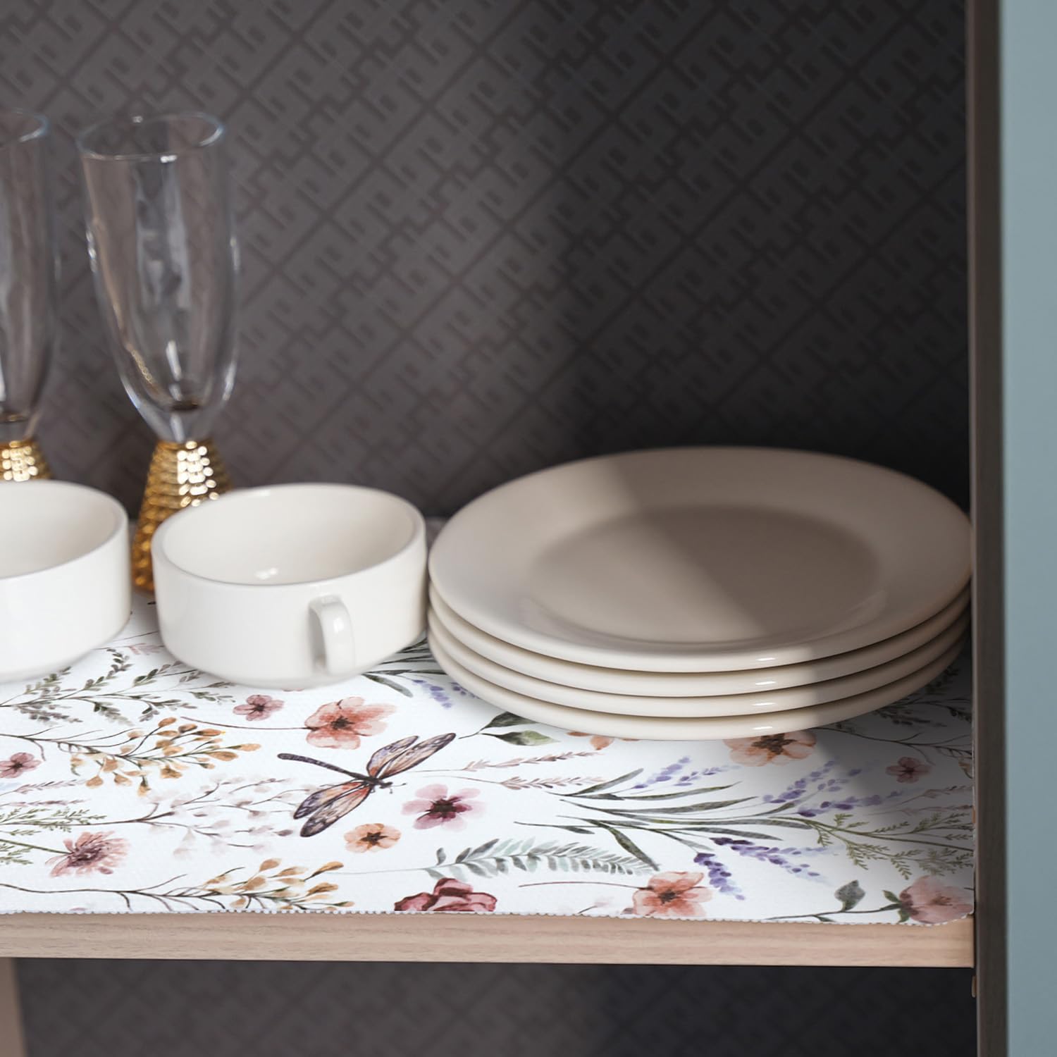 Amiitay kitchen drawer liner non-adhesive prevents shifting for organized utensil storage.