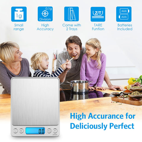 AMIR digital kitchen scale back-lit display for easy reading in any light