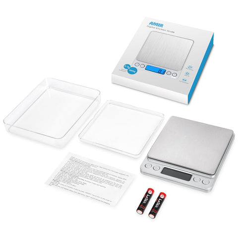 AMIR digital kitchen scale batteries included for immediate setup