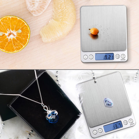AMIR digital kitchen scale in use measures jewelry and beads precisely.